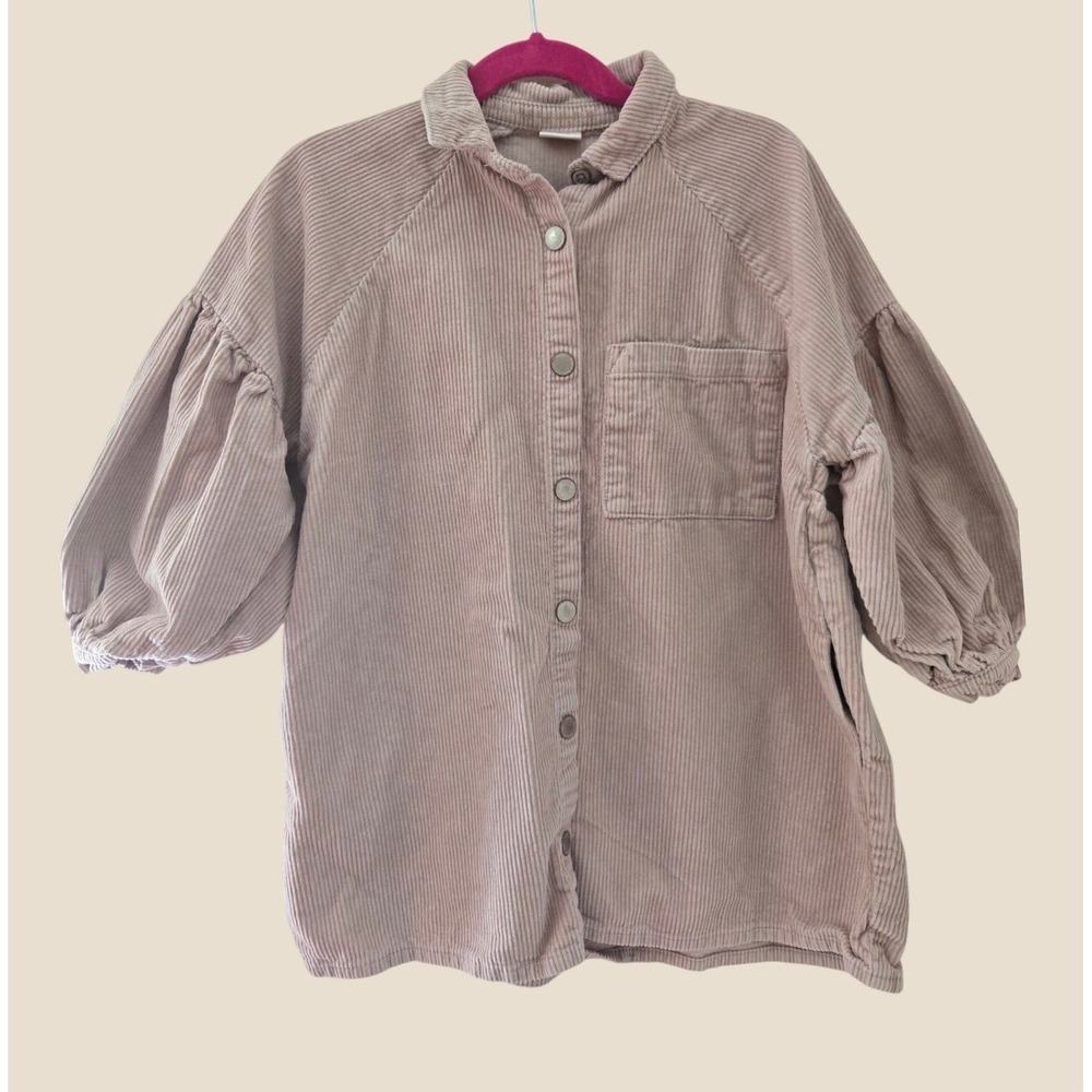 Next Kids Pink Corduroy Puff Sleeve Button Down Shirt Dress Size 4Y B65-289-060
